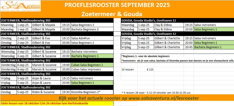 Proefles September 2025 salsa bachata kizomba proefles zoetermeer gouda